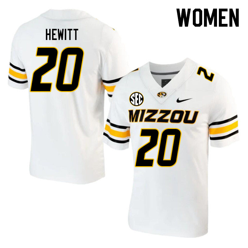 Women #20 LJ Hewitt Missouri Tigers College 2023 Football Stitched Jerseys Sale-White